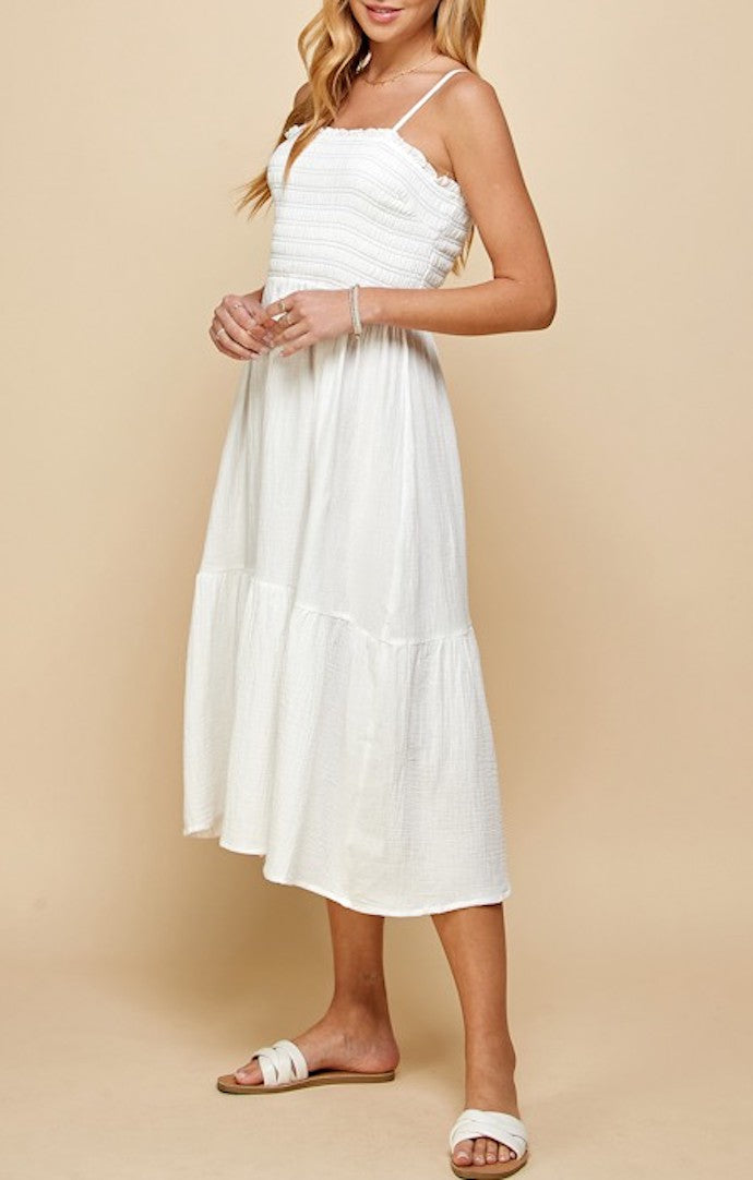 Addy Tiered Off White Midi Dress