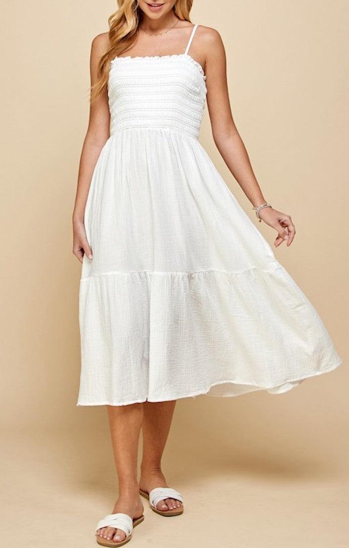 Addy Tiered Off White Midi Dress
