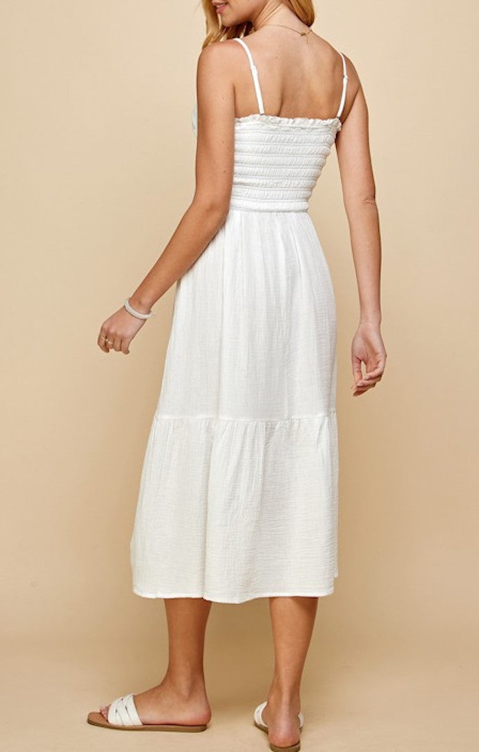 Addy Tiered Off White Midi Dress