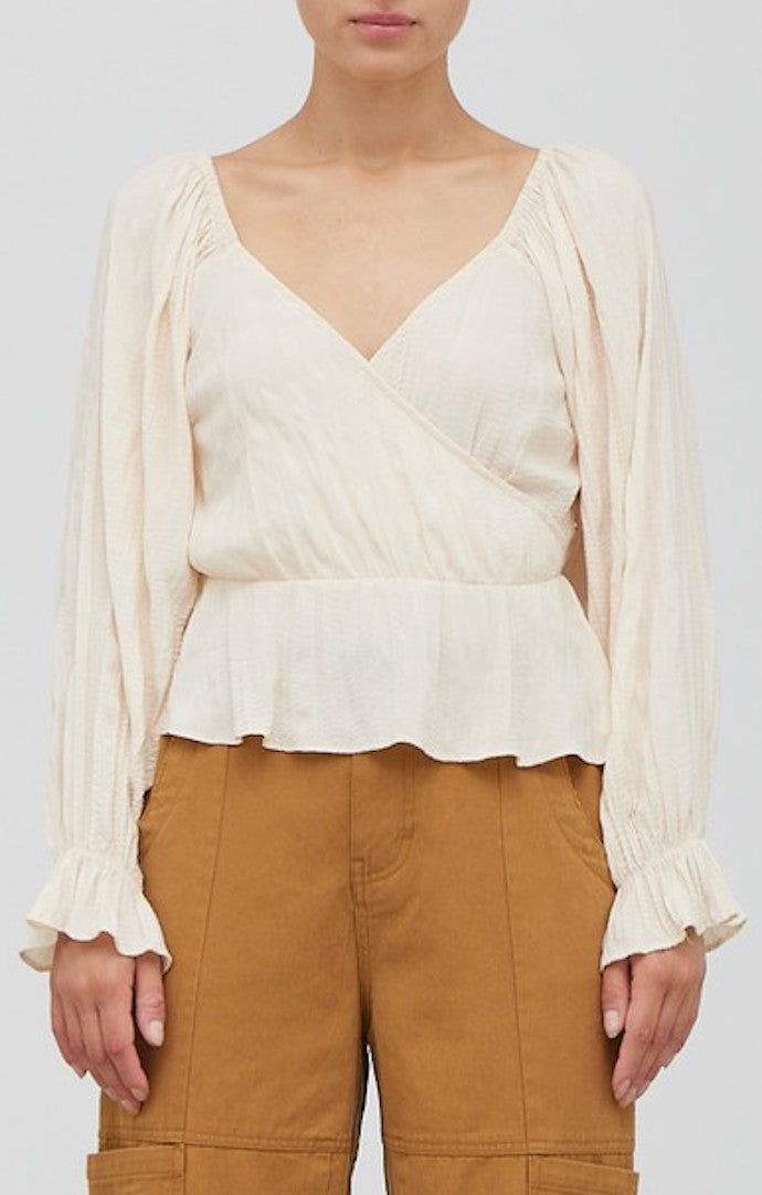 Gemma Cream Long Sleeve Surplice Top