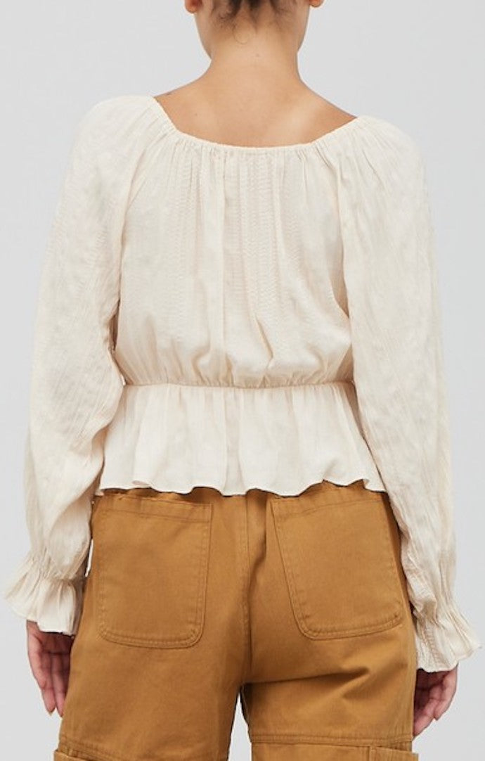 Gemma Cream Long Sleeve Surplice Top