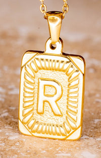 Gold Rectangular Initial Necklace 