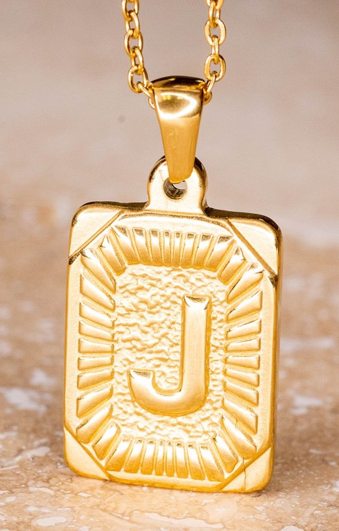 Gold Rectangular Initial Necklace 