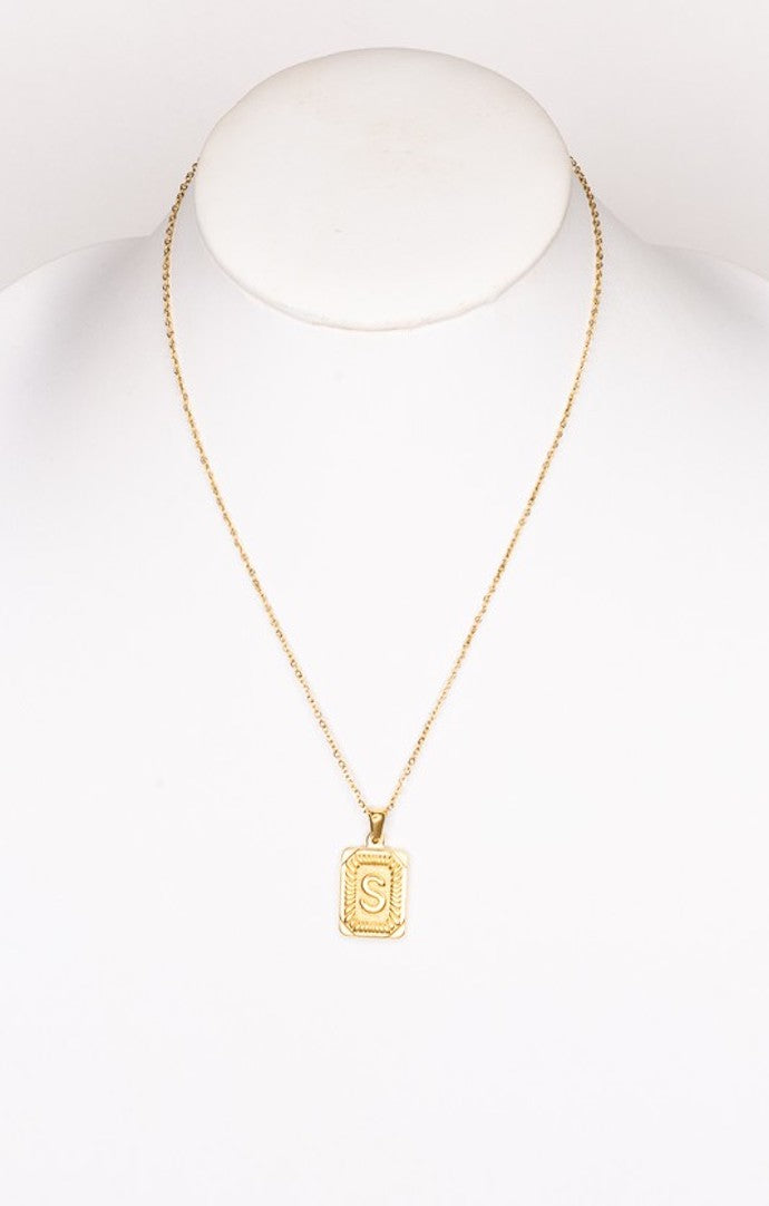 Gold Rectangular Initial Necklace 