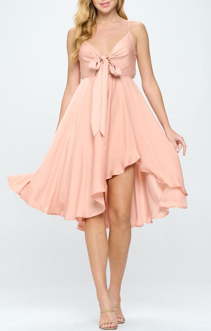 Fauna Peach Tie Front Midi Dress