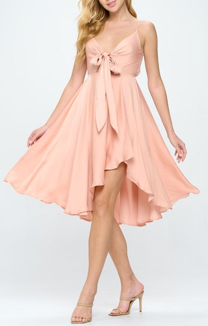 Fauna Peach Tie Front Midi Dress