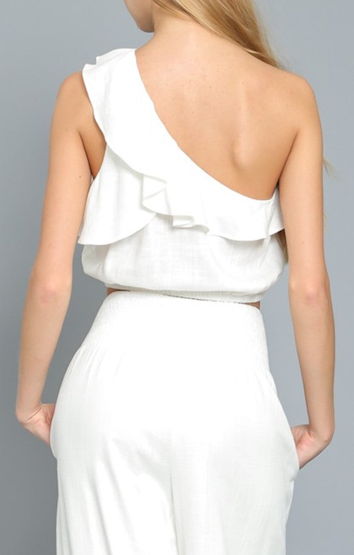 Maye White One Shoulder Crop Top