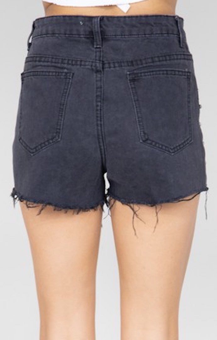 Fiona Black Studded Distressed Denim Shorts