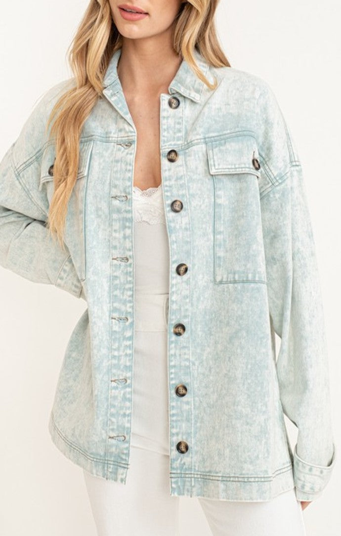 Cloud Ten Mint Oversized Washed Shacket