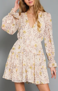 Aakaa Blank Natural And Mustard Tiered Mini Dress