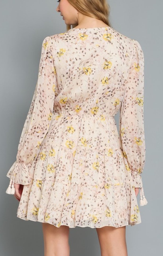 Aakaa Blank Natural And Mustard Tiered Mini Dress