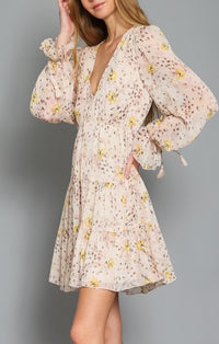 Aakaa Blank Natural And Mustard Tiered Mini Dress