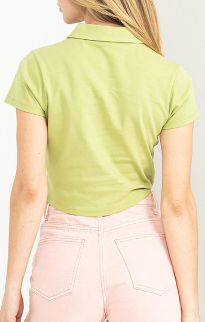 Hyfve Pale Olive Collared Crop Top