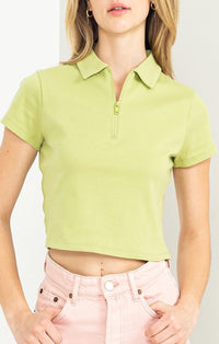 Hyfve Pale Olive Collared Crop Top