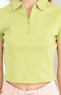 Hyfve Pale Olive Collared Crop Top
