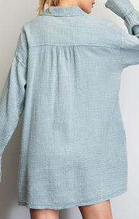Easel Cloud Blue Oversized Shirt Dress