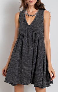 Easel Ash Gray Gauze Sleeveless Mini Dress
