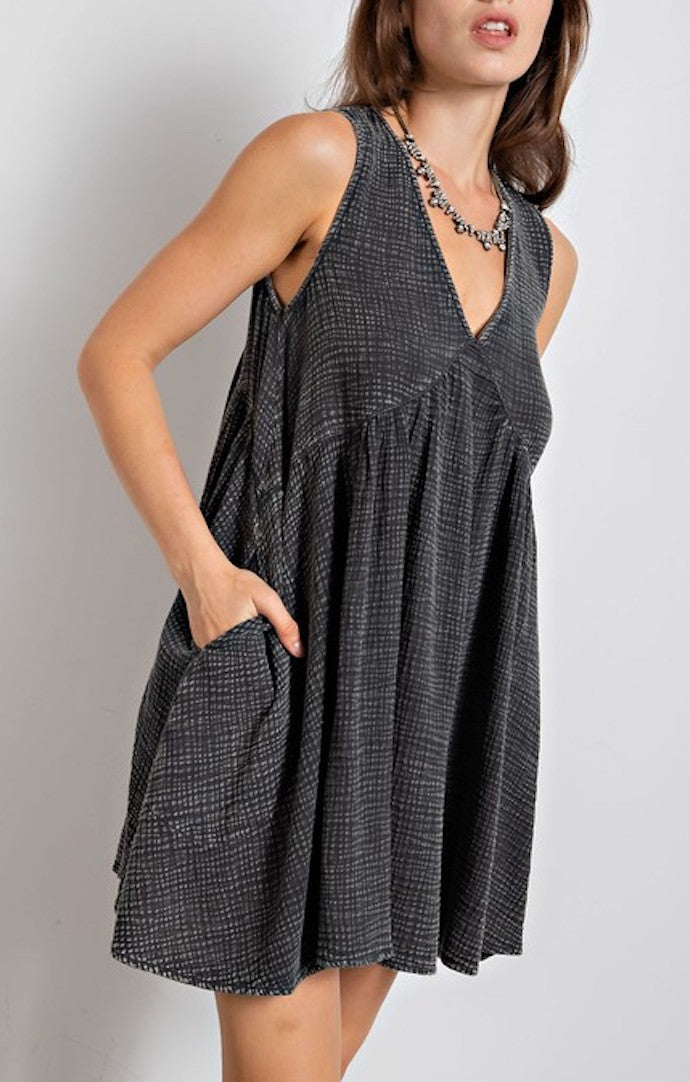 Easel Ash Gray Gauze Sleeveless Mini Dress
