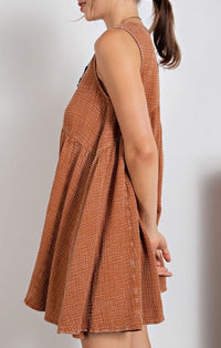 Easel Camel Gauze Sleeveless Mini Dress