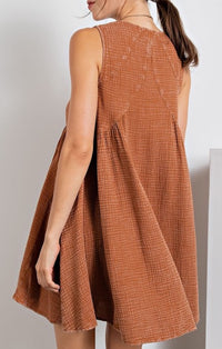 Easel Camel Gauze Sleeveless Mini Dress