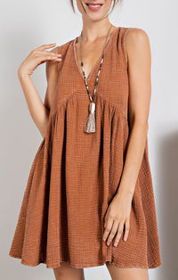 Easel Camel Gauze Sleeveless Mini Dress