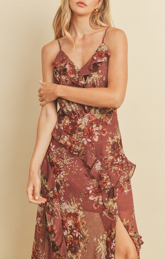 Lorelai Plum Floral Midi Dress