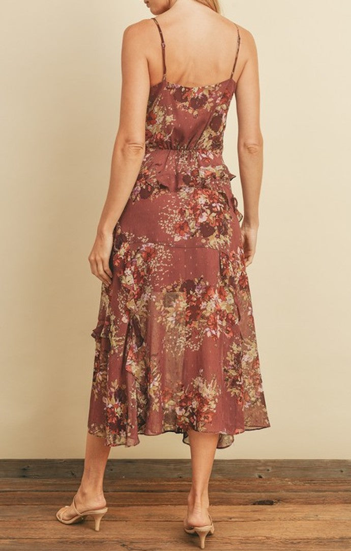 Lorelai Plum Floral Midi Dress