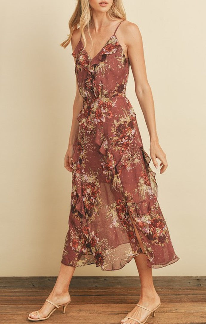 Lorelai Plum Floral Midi Dress