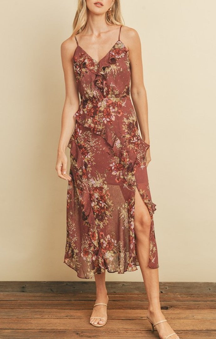 Lorelai Plum Floral Midi Dress