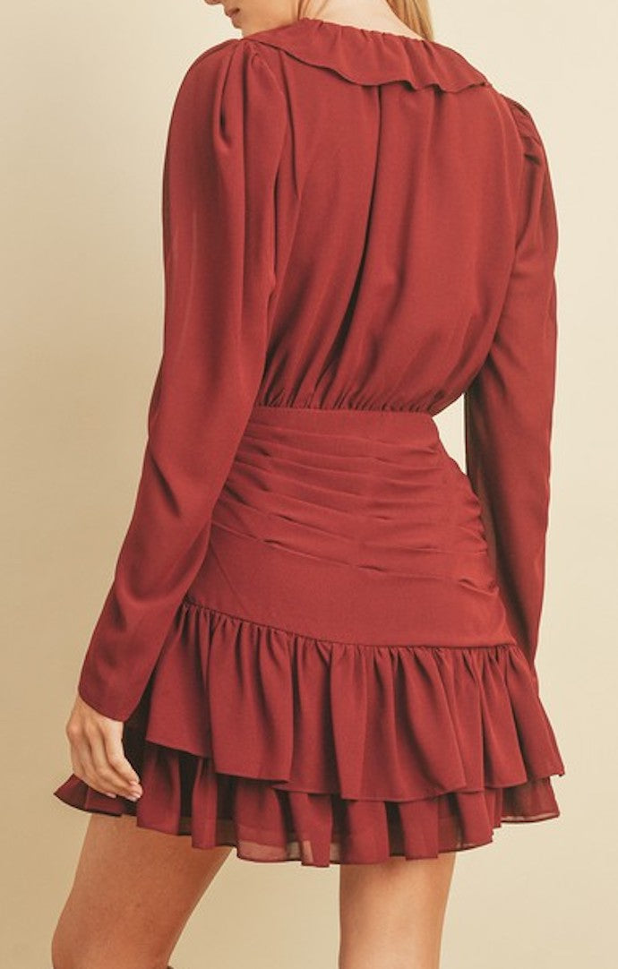 Remi Burgundy Ruffle Ruched Mini Dress