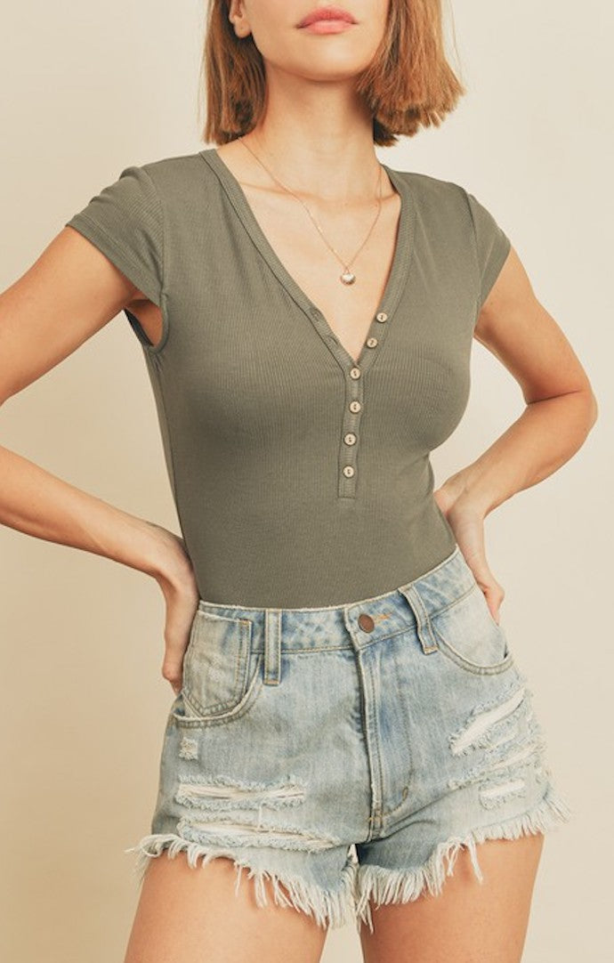 Dress Forum Olive Button Up Bodysuit