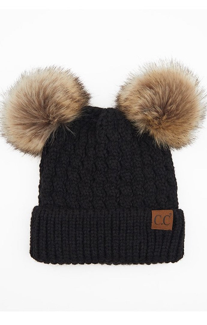 Simone Double Pom Pom Cable Beanie