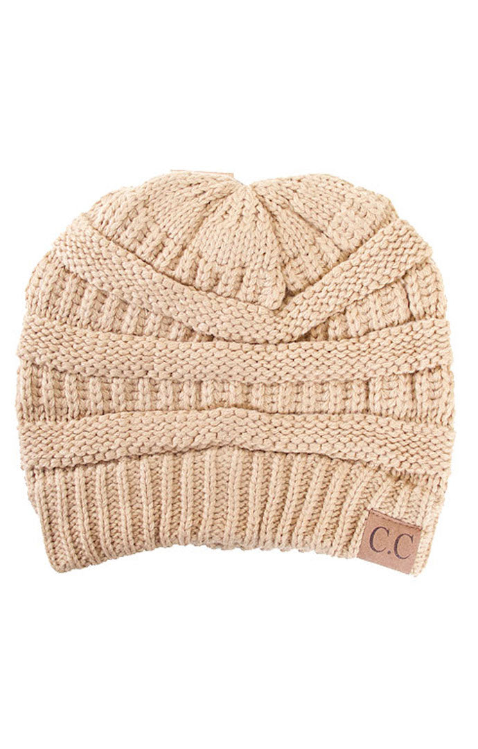 Vella Light Beige Solid Cable Knit Beanie