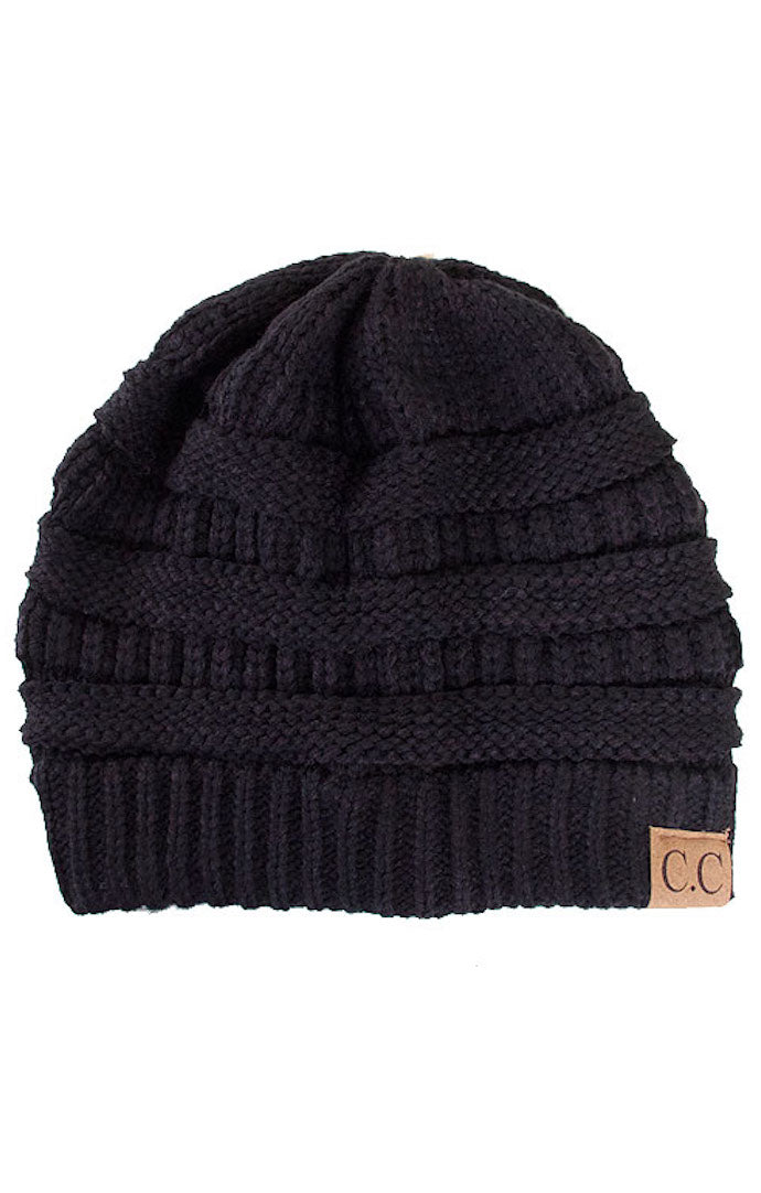 Vella Black Solid Cable Knit Beanie
