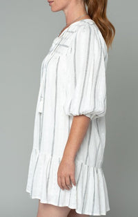Lovestitch Black And White Puff Sleeve Tie Front Mini Dress 