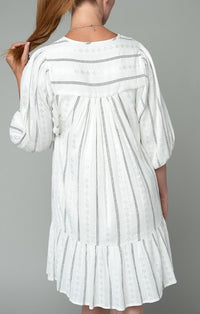 Lovestitch Black And White Puff Sleeve Tie Front Mini Dress 