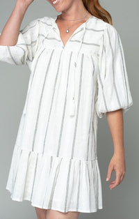Lovestitch Black And White Puff Sleeve Tie Front Mini Dress 