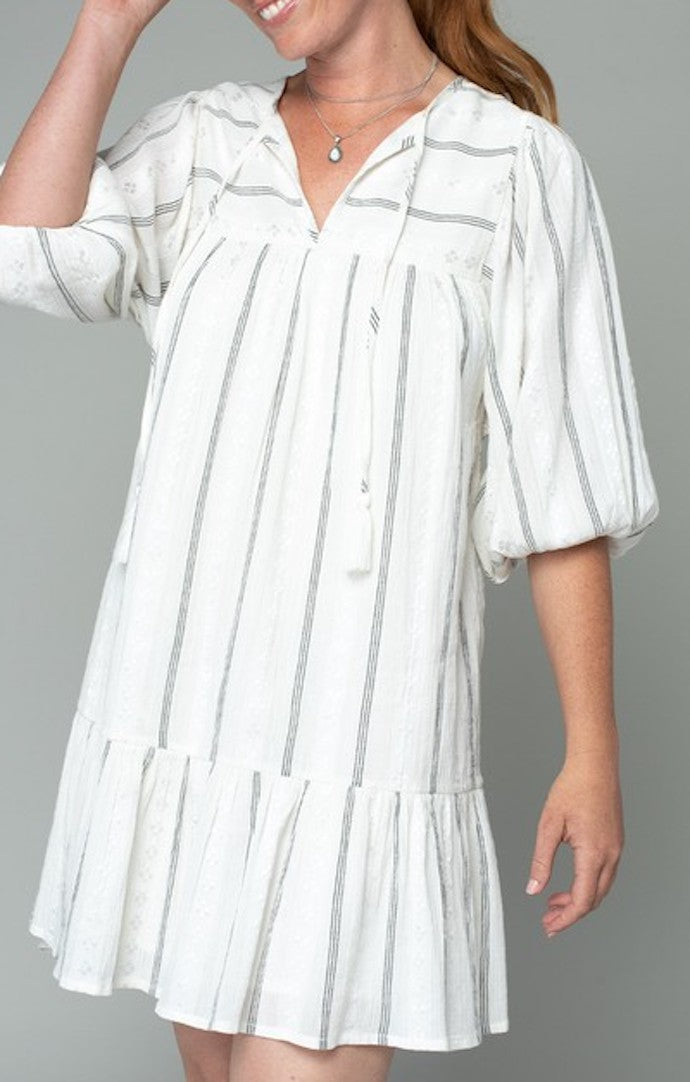 Lovestitch Black And White Puff Sleeve Tie Front Mini Dress 
