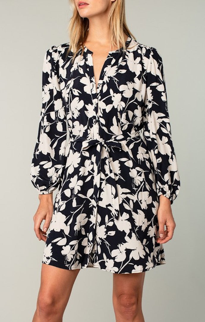 Carla Black Floral Long Sleeve Mini Dress