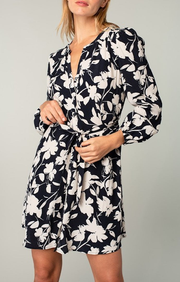 Carla Black Floral Long Sleeve Mini Dress