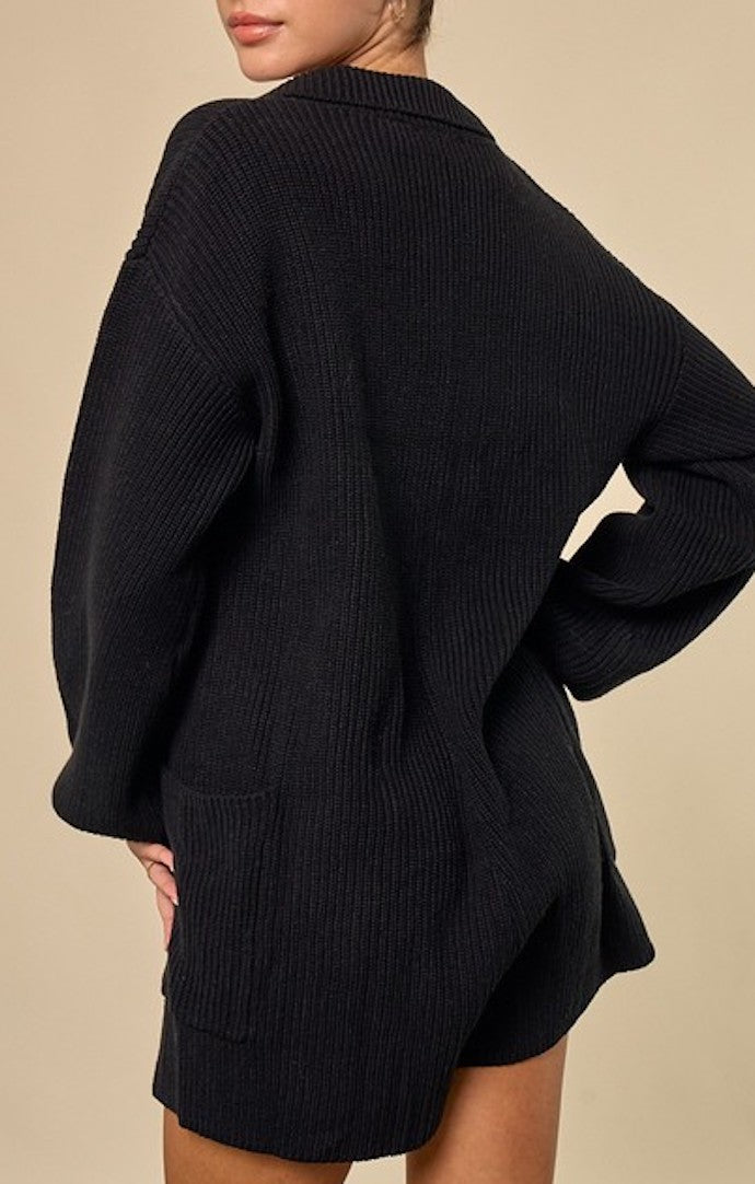 Blue Blush Black Long Sleeve Sweater Romper