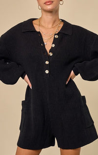 Blue Blush Black Long Sleeve Sweater Romper