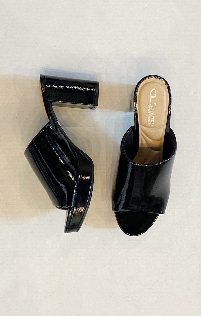 Tina Black Patent Slip On Heels