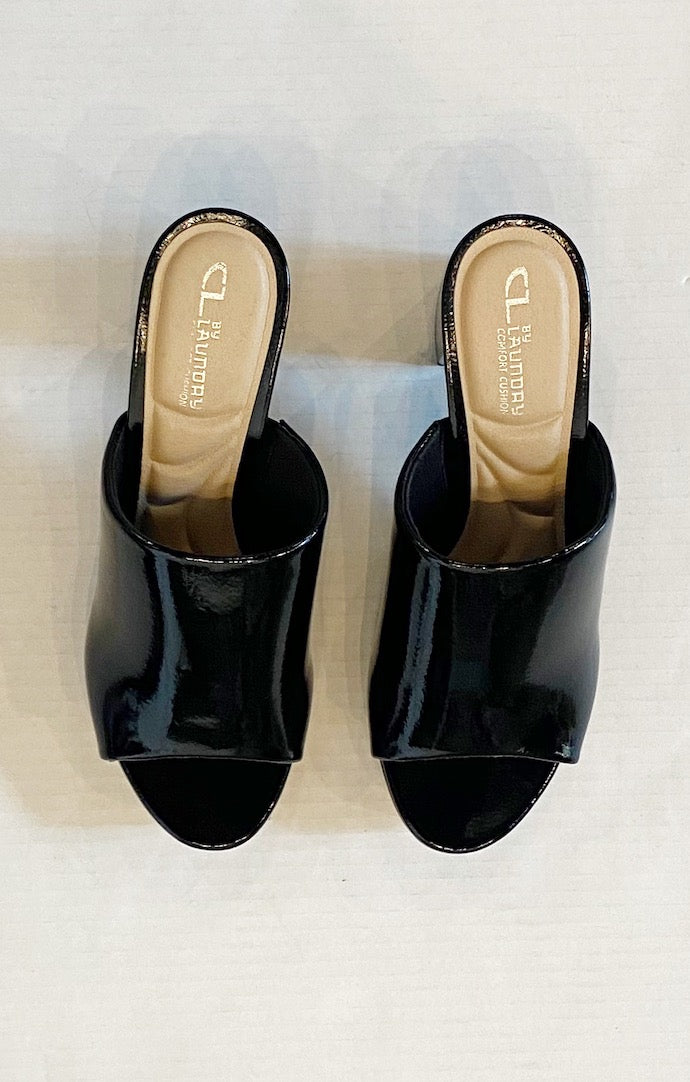 Tina Black Patent Slip On Heels