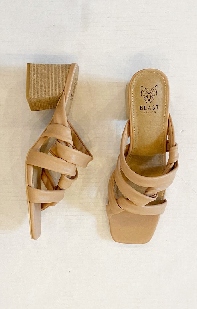 Jazzy Nude Leather Braided Heeled Sandal