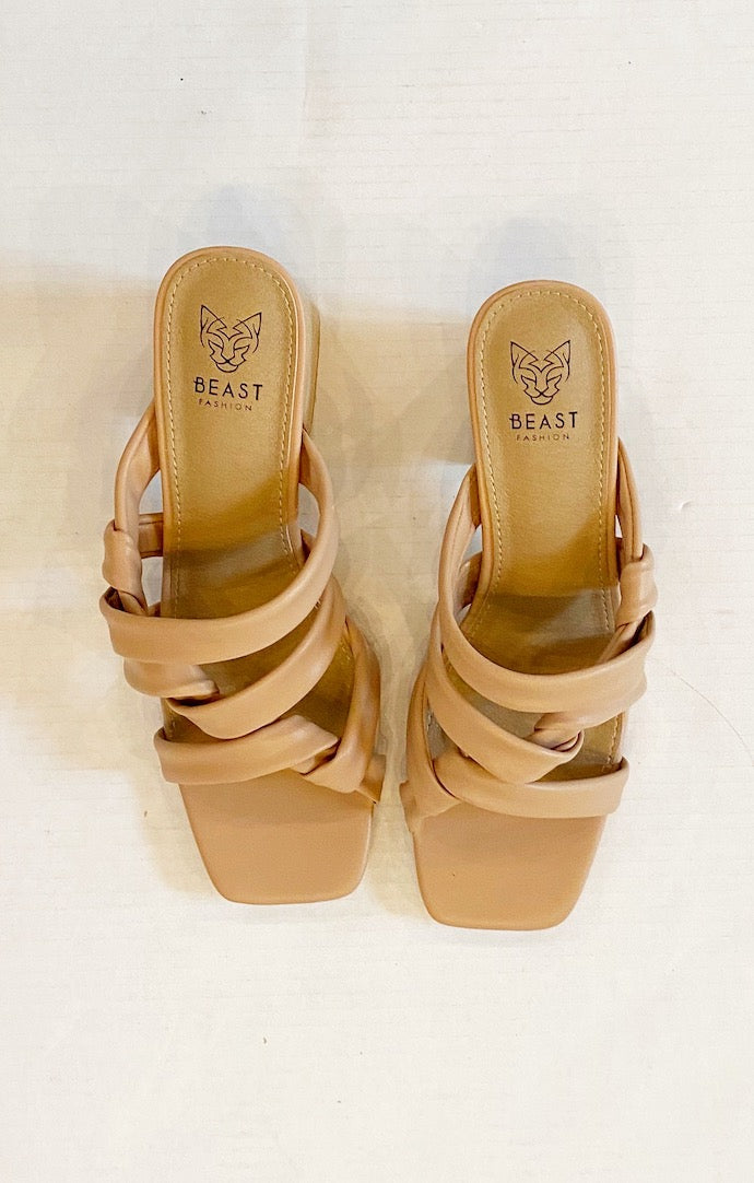Jazzy Nude Leather Braided Heeled Sandal