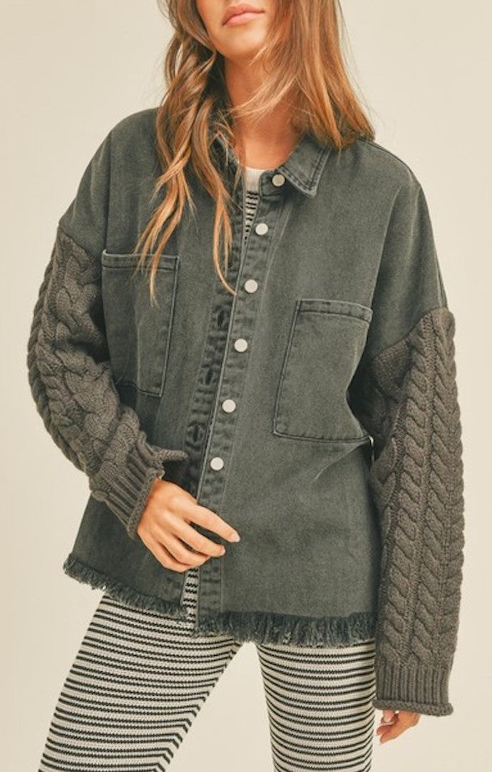 Miou Muse Washed Black Knit Shacket