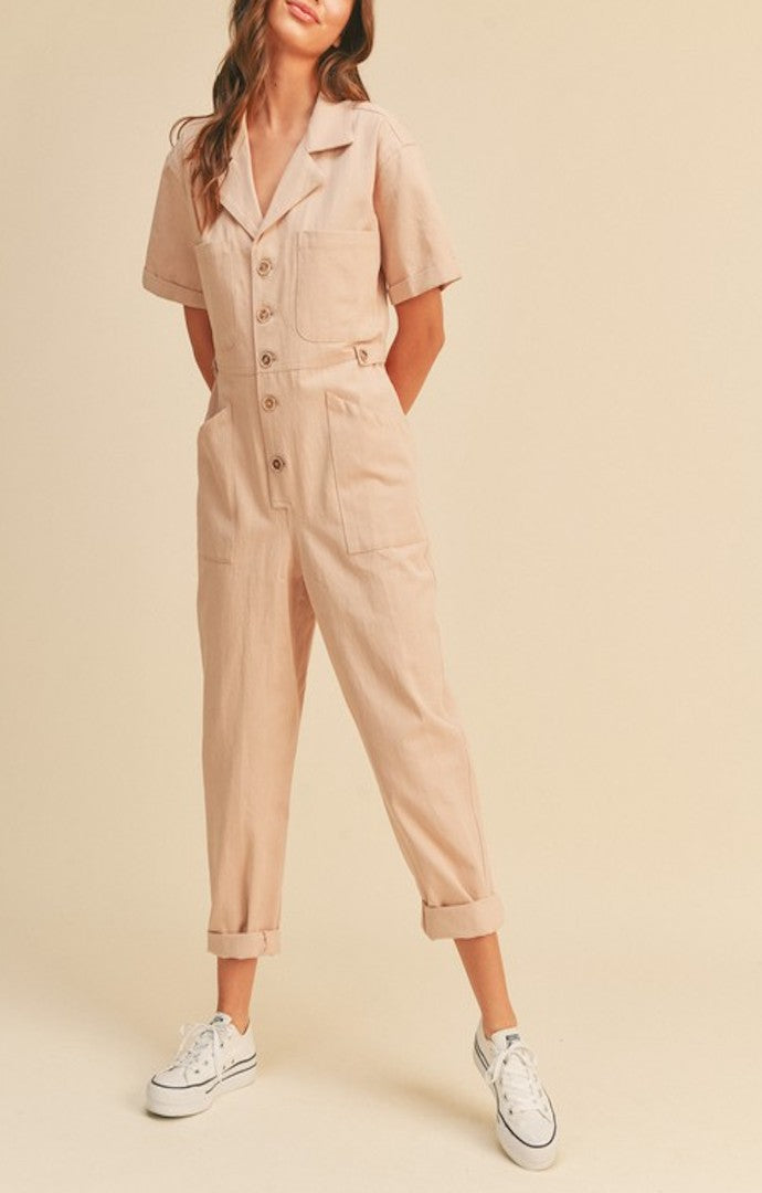 Miou Muse Light Pink Washed Jumpsuit