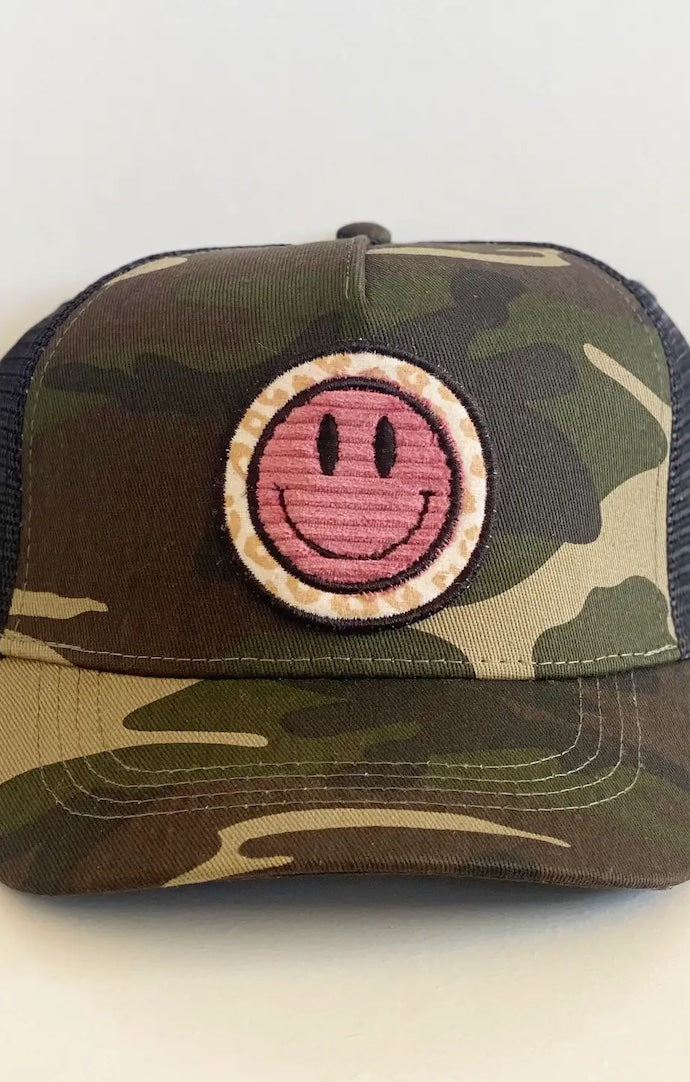 Camo Leopard Smiley Face Trucker Hat