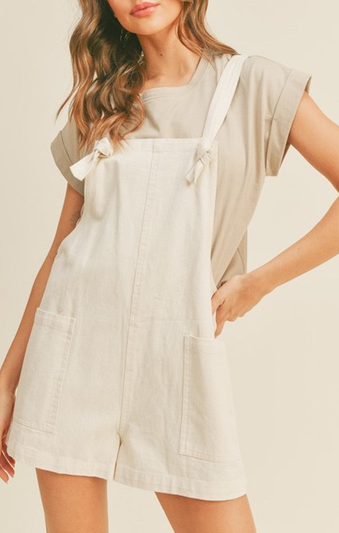 Miou Muse Cate Oatmeal Tie Short Romper